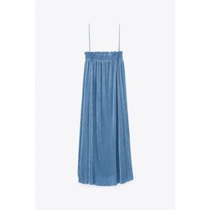 Zara Women's Blue Pleated Maxi Dress, Medium